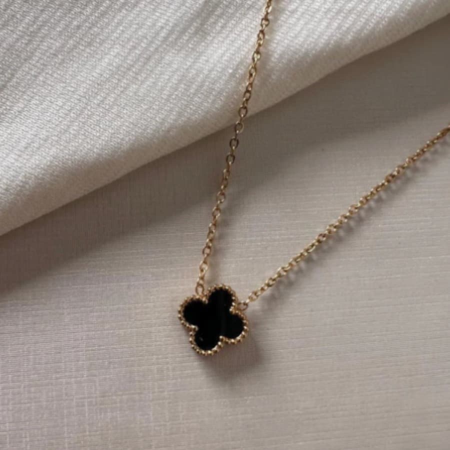 Colar Trevo com Madrepérola Preta | Aço Inoxidável
