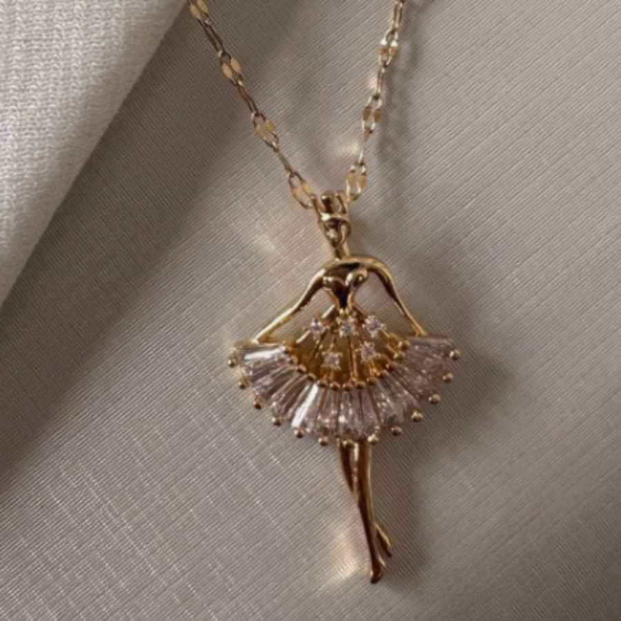 Colar Dourado com Pingente de Bailarina Cravejado | Aço Inoxidável